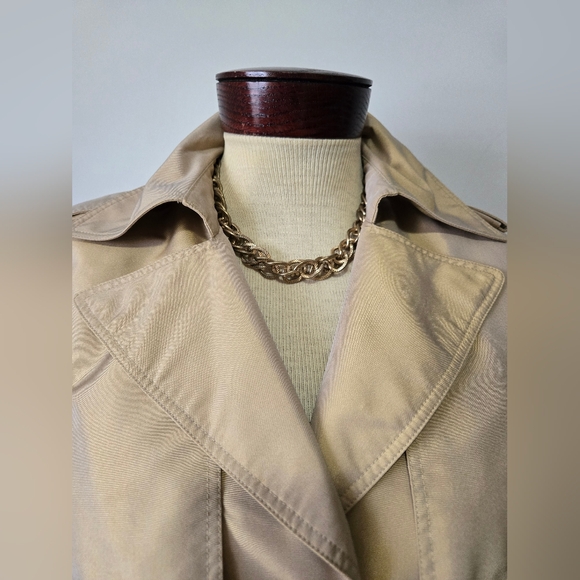 LAFAYETTE 148 Silk Blend Metallic Tan Women's Short Trench Coat. Size 2 - Picture 3 of 16
